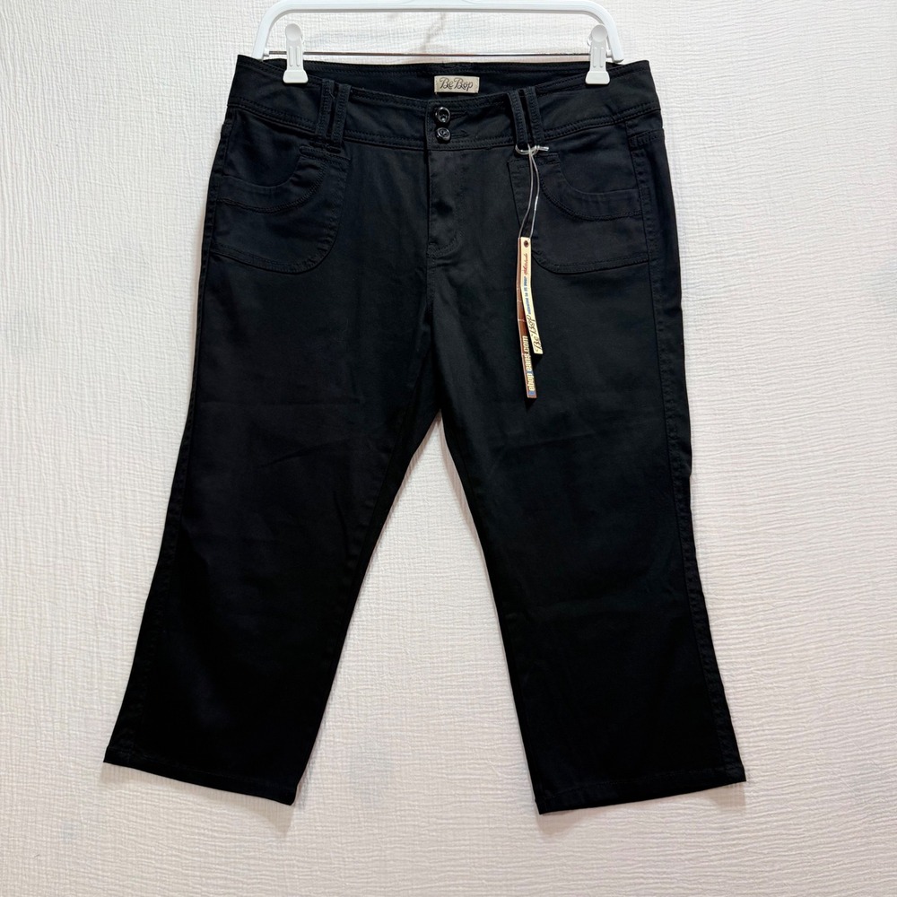 Be Bop Capri Pants Womens 11‎ Black Cropped Stretch Mid Rise Casual Y2K